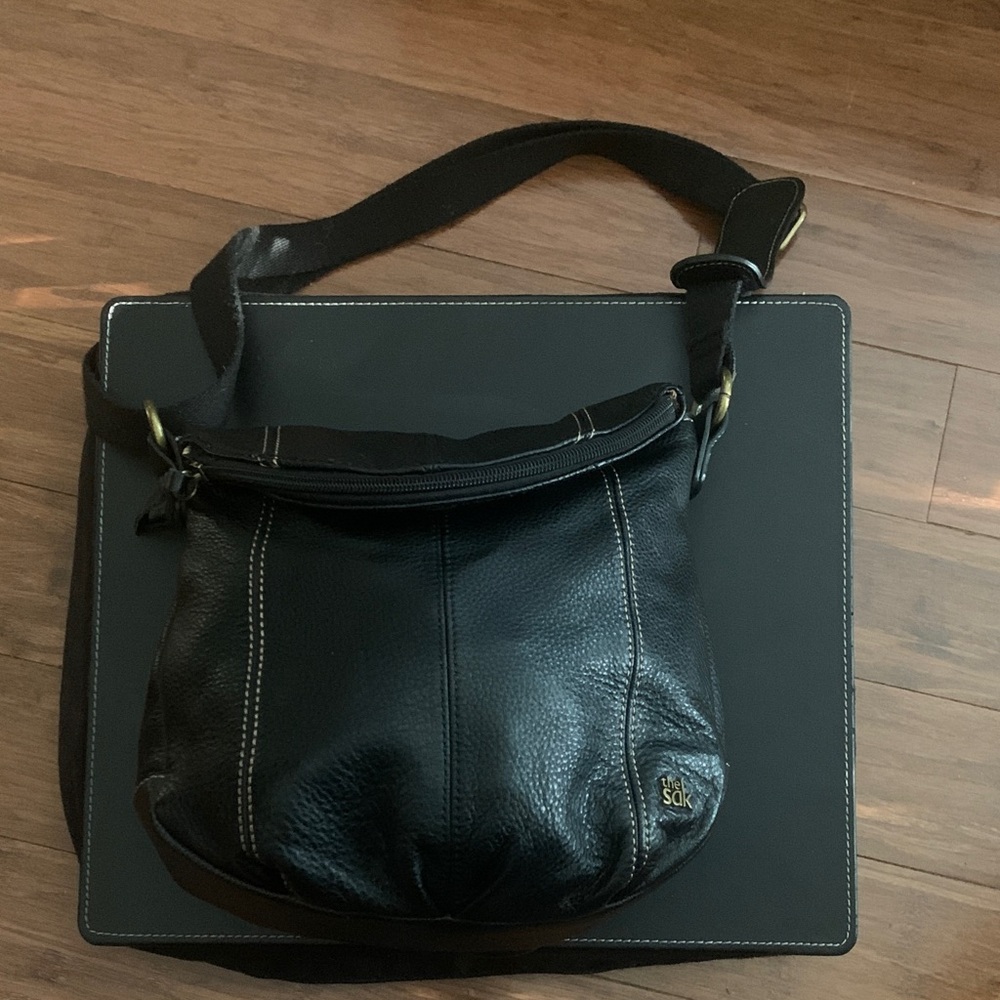 The Sak Black Leather Messenger Bag